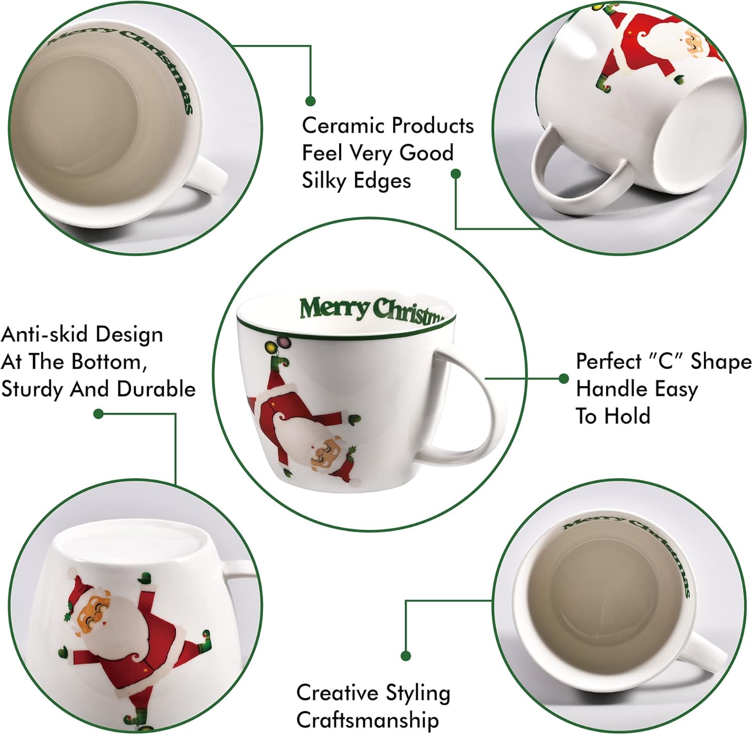 Merry Christmas Coffee Mug Huge Novelty Cup Funny Ceramic Soup Bowl with Handle, 30 oz Wide, Multi-purpose, Santa Mug for Co-workers, Friends, Holiday Decor, White Green Letters - Image 8