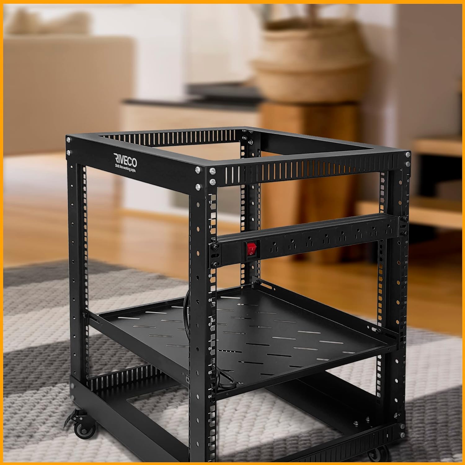 RIVECO Server Rack Shelf Vented Rack Mount Cantilever Tray for 19" Network Equipment Rack & Cabinet Black