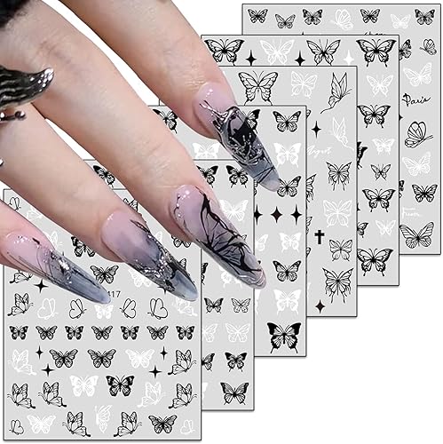 Calcomanías de arte de uñas de mariposas, diseños de calcomanías autoadhesivas de mariposa 3D, calcomanías de transferencia de uñas de mariposa en