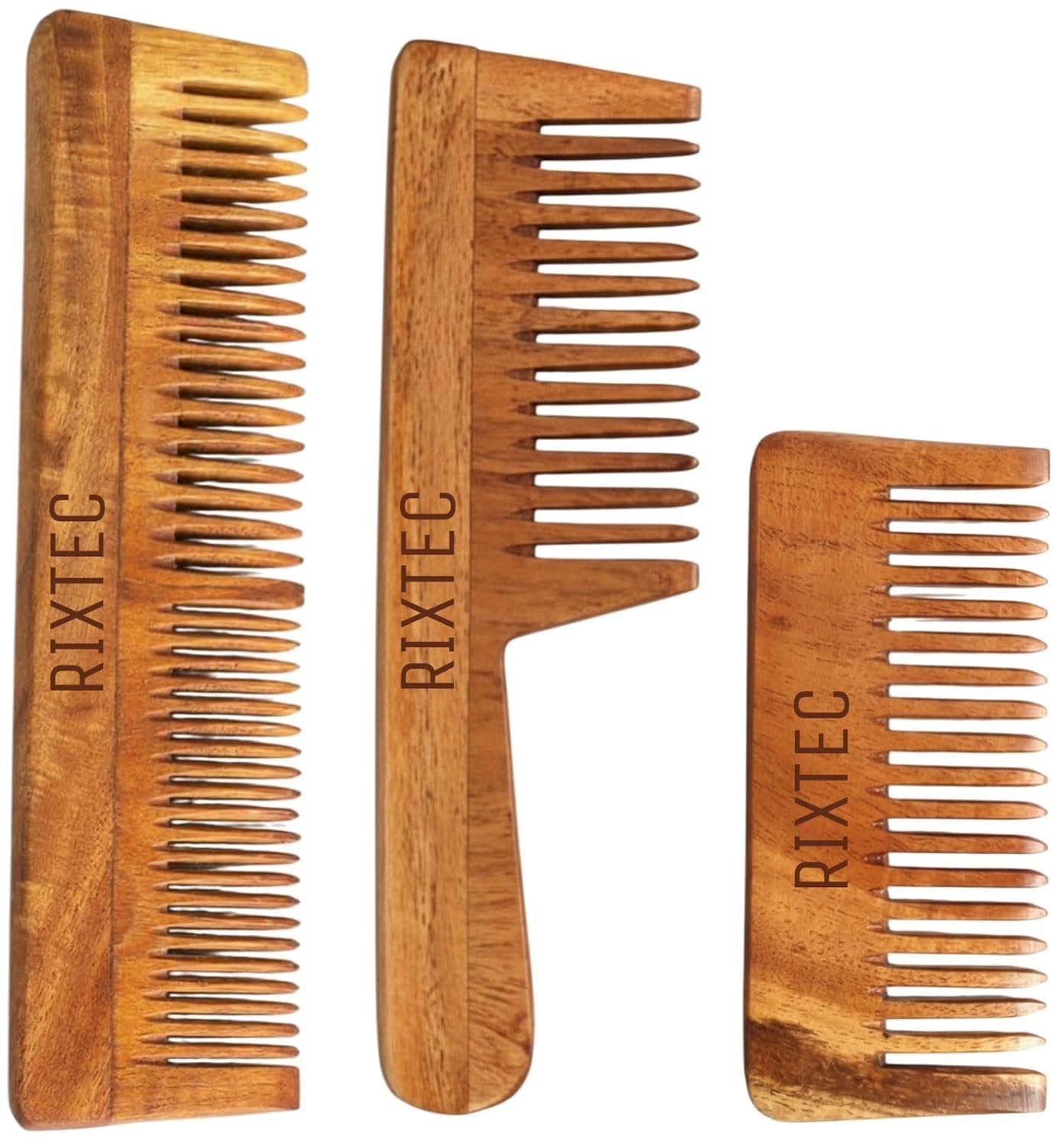 neem wooden comb set for women & men | wooden combs combo hair comb set | kachi neem comb for women for hair growth | dandruff remover comb neem wood kangi for hair (pack of 3)