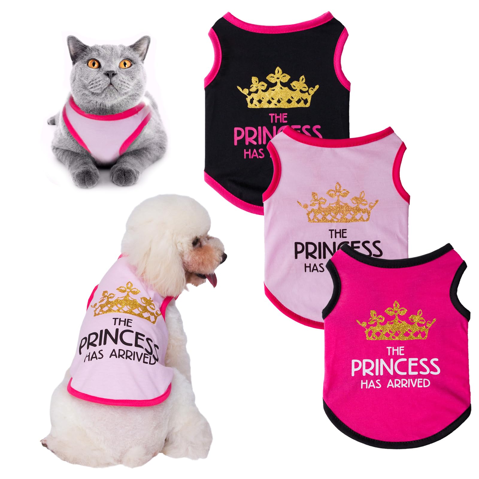 3-Pack Camisetas para Perros Pequeños Camisas Básica de Verano Transpirable Ropa para Cachorros Suave y Acogedora Camiseta de Manga Corta Ropa para Mascotas Niña Princesa Pullover Ropa de Chihuahua, S