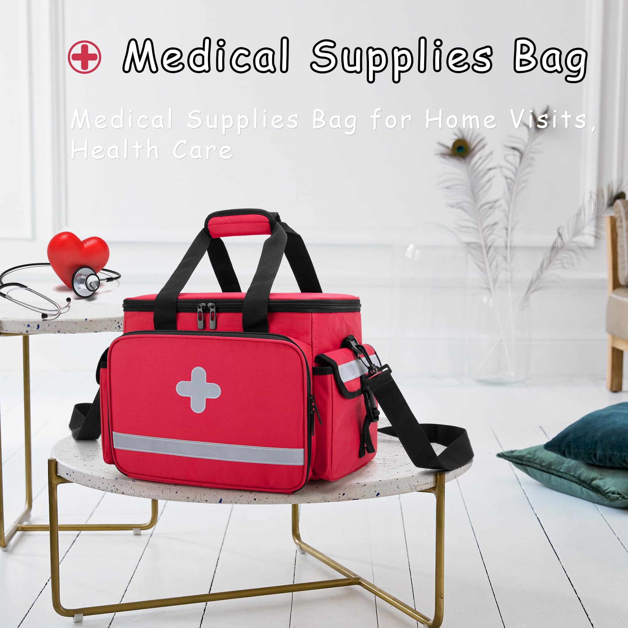 CURMIO Erste Hilfe Sets Aufbewahrungstasche, Medizinische Tasche für Zuhause, Notfalltasche für Hausarzt, Häusliche Pflege, Hospizbesuch, Reise oder Notfallveranstaltung(LEERE TASCHE)