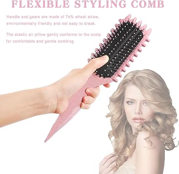 Define Curls Brush - Define Curls, Curly Hair Brush Enhance Bounce | Detangle Wavy/Curly Hair, Reduce Frizz - Ergonomic Design for All Textures (Pink, stripe)