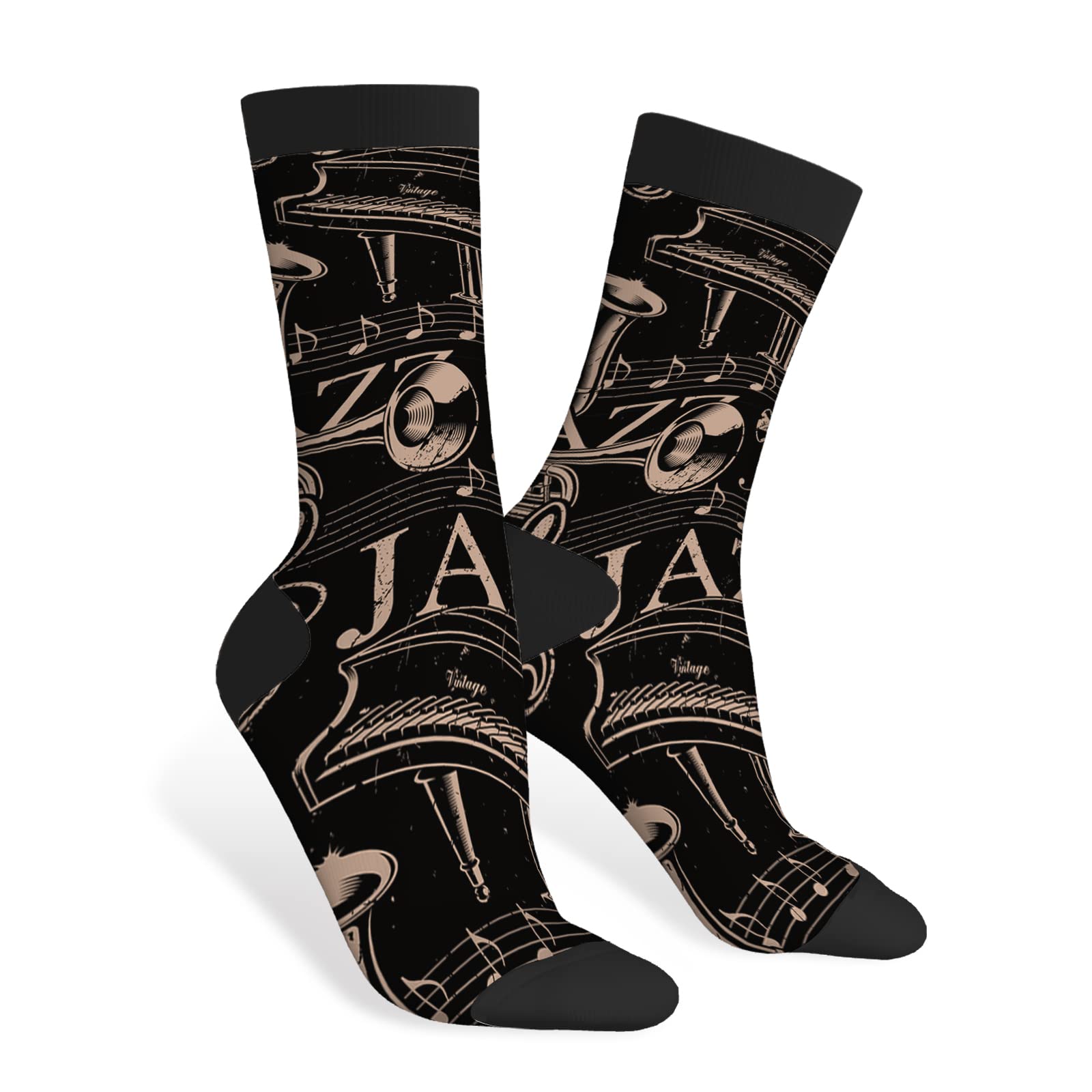 Chjdofong Unisex Music Of Jazz Theme Crew Socks For Men Women, Athletic Socks Novelty Fashion Casual Tube Sock Sports Dress Socks