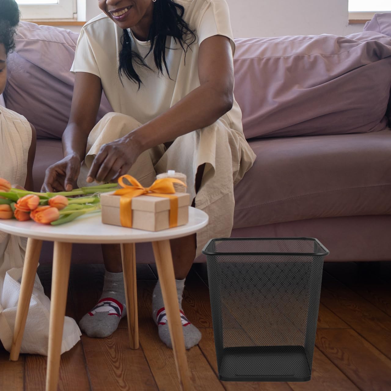 GANAZONO Black Mesh Square Trash Cans, Waste Basket with Open-Top for Office, Home, Kitchen