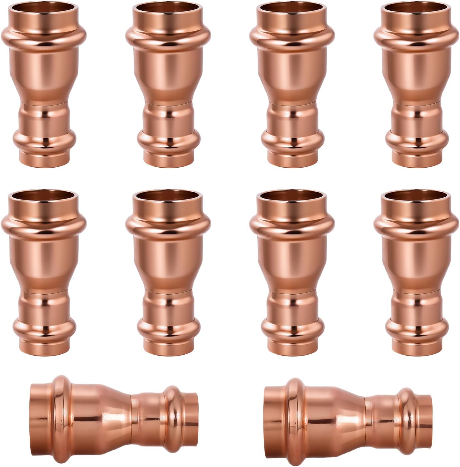 Copper Press Fittings 3/4" x 1/2" Copper Press Coupling Reducer, No-Lead Plumbing Pipe Connector | Water Supply & Hydronic Heating Systems | Durable Press Fit Design,10-Pack