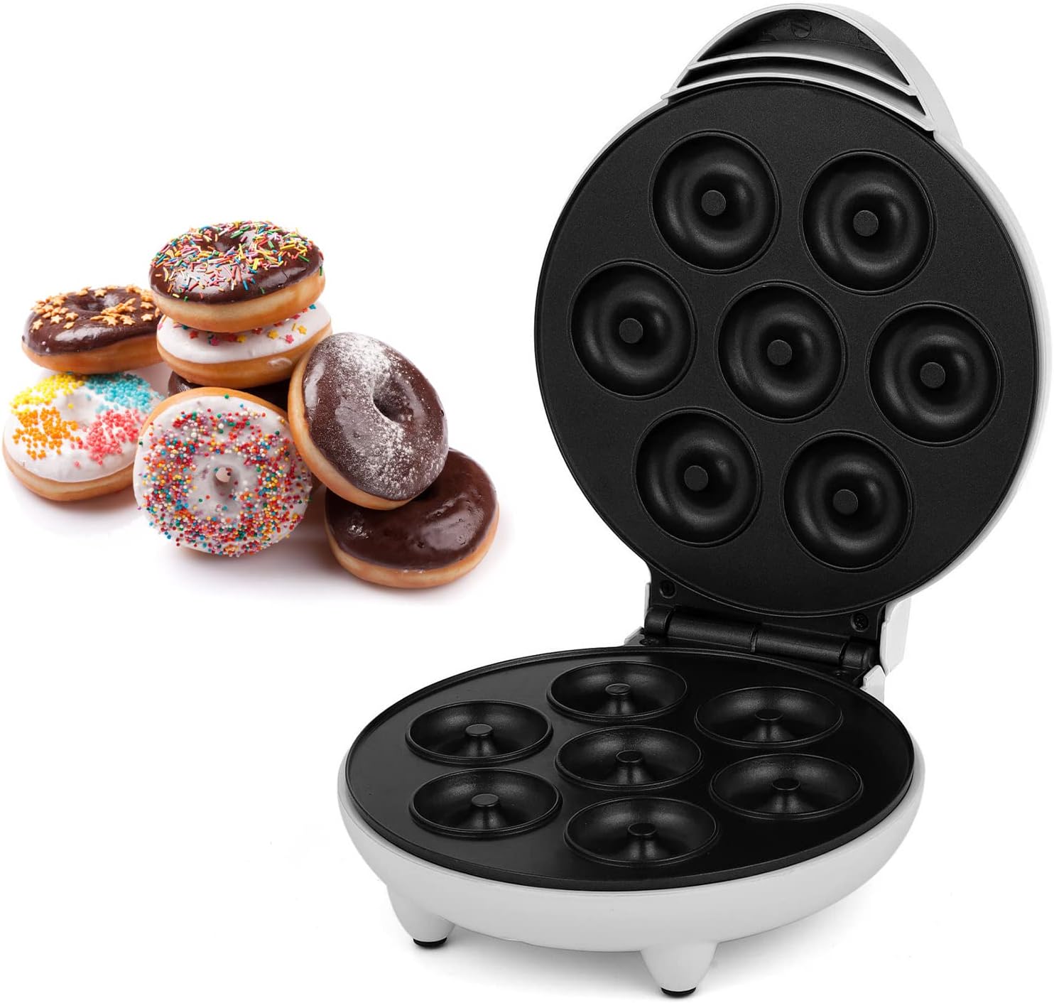 Luqeeg Mini Donut Maker Machine, Breakfast Maker, Electric Non Stick Coating Doughnut Maker Toaster Donut Machine Baking Pan Electric Bakeware for Breakfast Food Making