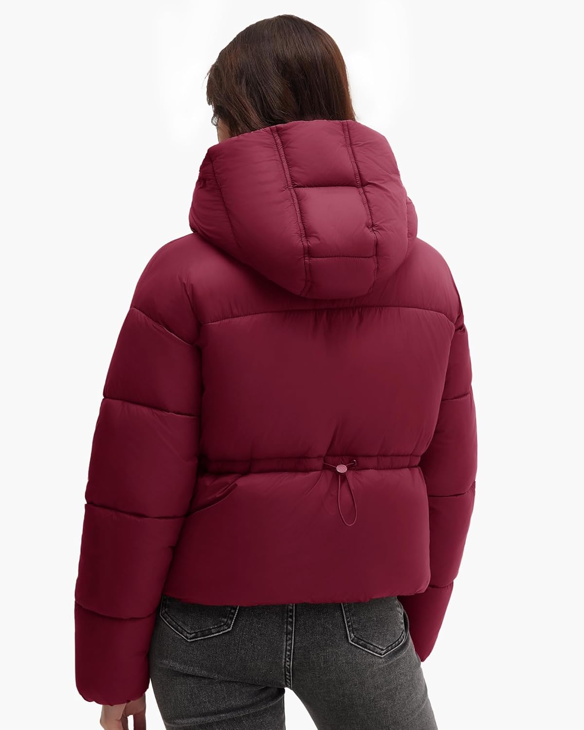 Polu Womens Cropped Puffer Jackets with Removable Hood Lightweight Winter Zip Up Padded Quilted Coat - Image 4