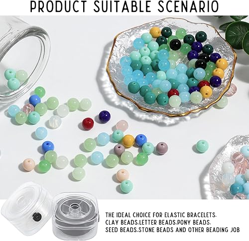 Miniatura 6 de THRELE 2 rollos de cuerda de pulsera de 0.031 in con estuche organizador, 656.2 ft (220 yardas), pulsera elástica plana negra, cuerda de hilo