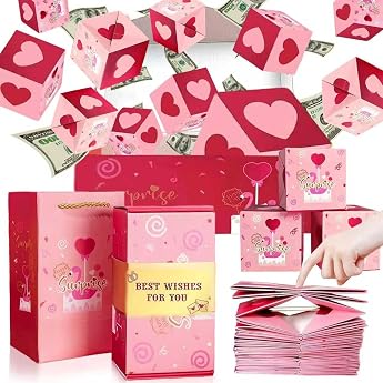 Upgrade DIY  berraschungsbox Explodierende Geschenkbox Geburtstag mit 16 Faltschachteln Surprise Gift Box Pop-Up  berraschungsbox f r Eltern Liebhaber Freunde mit Geschenkt te - Rosa