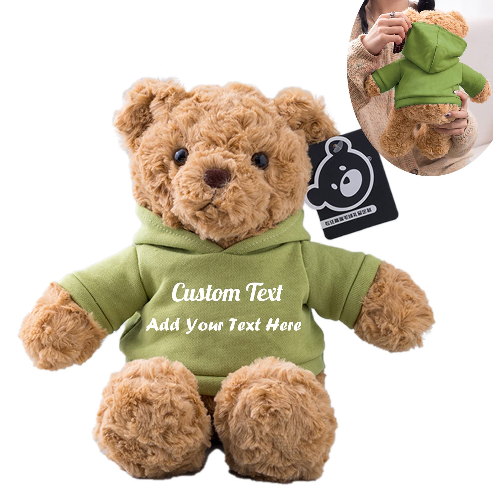 Personalized Teddy Bear With Custom Text/Photo - 12 Inch Plush Bear With Hoodie, Custom Gift For Any Occasion