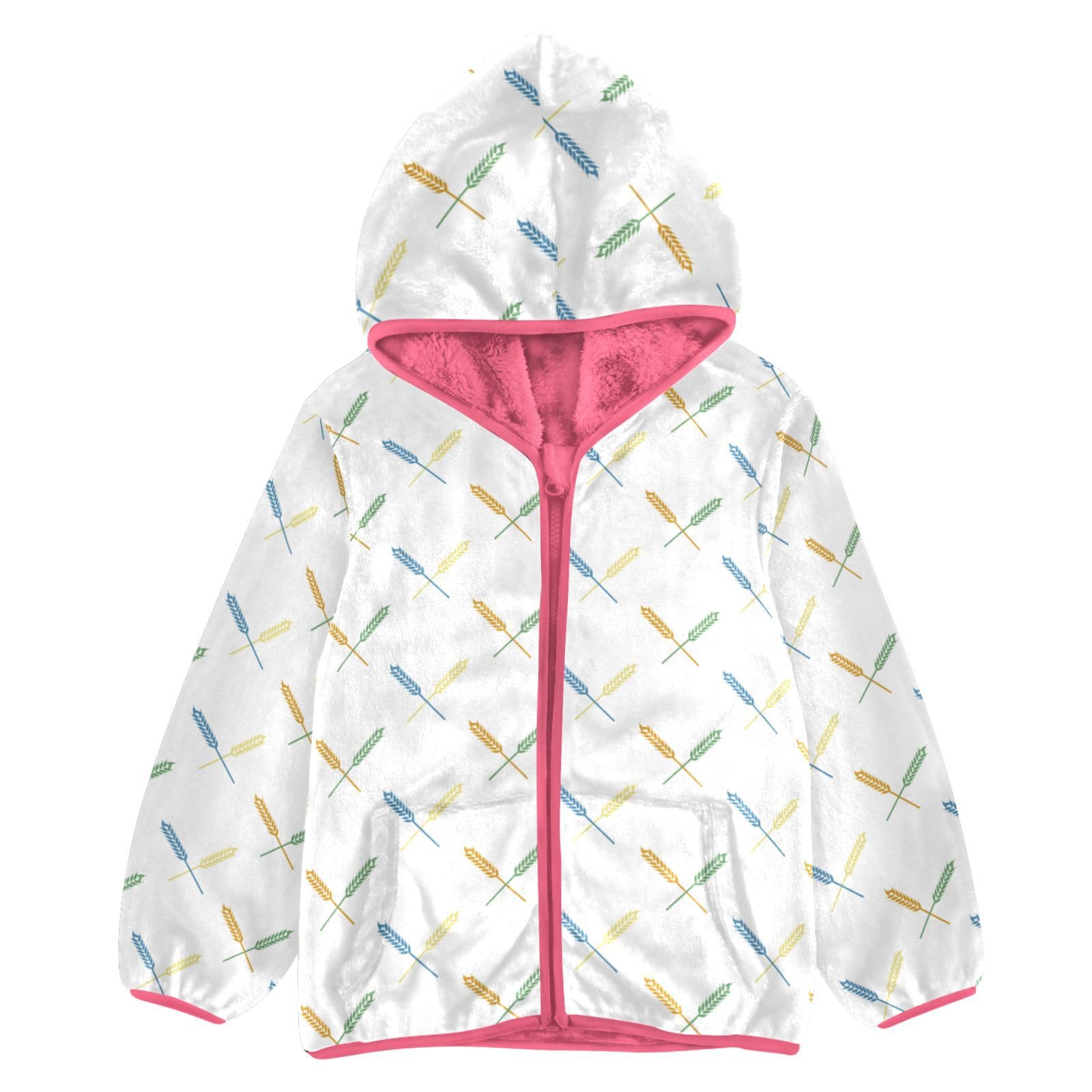 Cappotto con cappuccio per bambini, per autunno e inverno, caldo, a maniche lunghe, con cerniera, antivento, con due tasche, per 3-10 anni, motivo a piante colorate