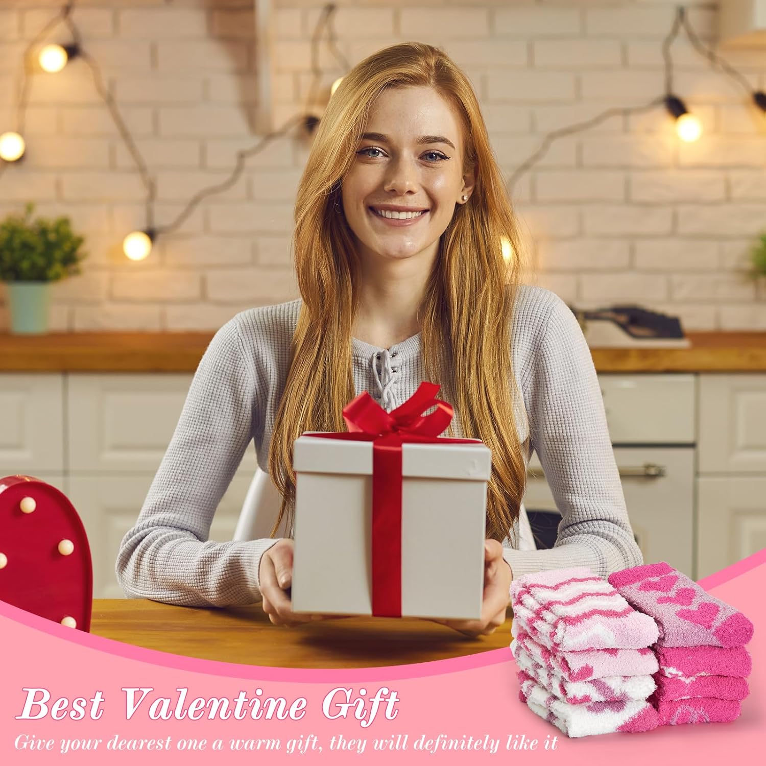 16 Pairs Valentine's Day Fuzzy Socks Pink Sock for Women Bulk Cozy Red Pink Heart Socks Fluffy Galentines Day Gifts Bulk