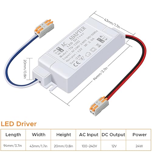 Miniatura 5 de Karyoosi LED Power Supply 12V - LED Driver 24W 2A- 110V AC to 12V DC Converter for LED Strip, Spotlight Cabinet Lights, and Indoor Lighting