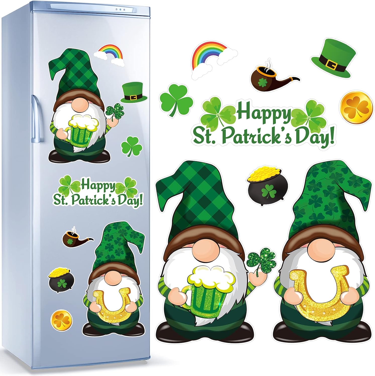Sratte 9 Pcs Holiday Gnomes Refrigerator Magnets Garage Door Magnets Stickers Summer Gnomes Decorations for Home Kitchen Metal Door Car(Shamrock) image 3