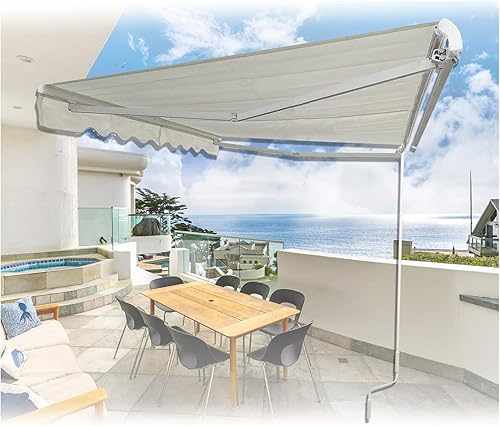 HTTMT - Toldo retráctil de 12 x 10 pies (manual) de aluminio resistente al agua de poliéster para patio con mango manivela para hogar al aire libre, HTTMT - Toldo retráctil de 12 x 10 pies (manual) de aluminio resistente al agua de poliéster para patio con mango manivela para hogar al aire libre,