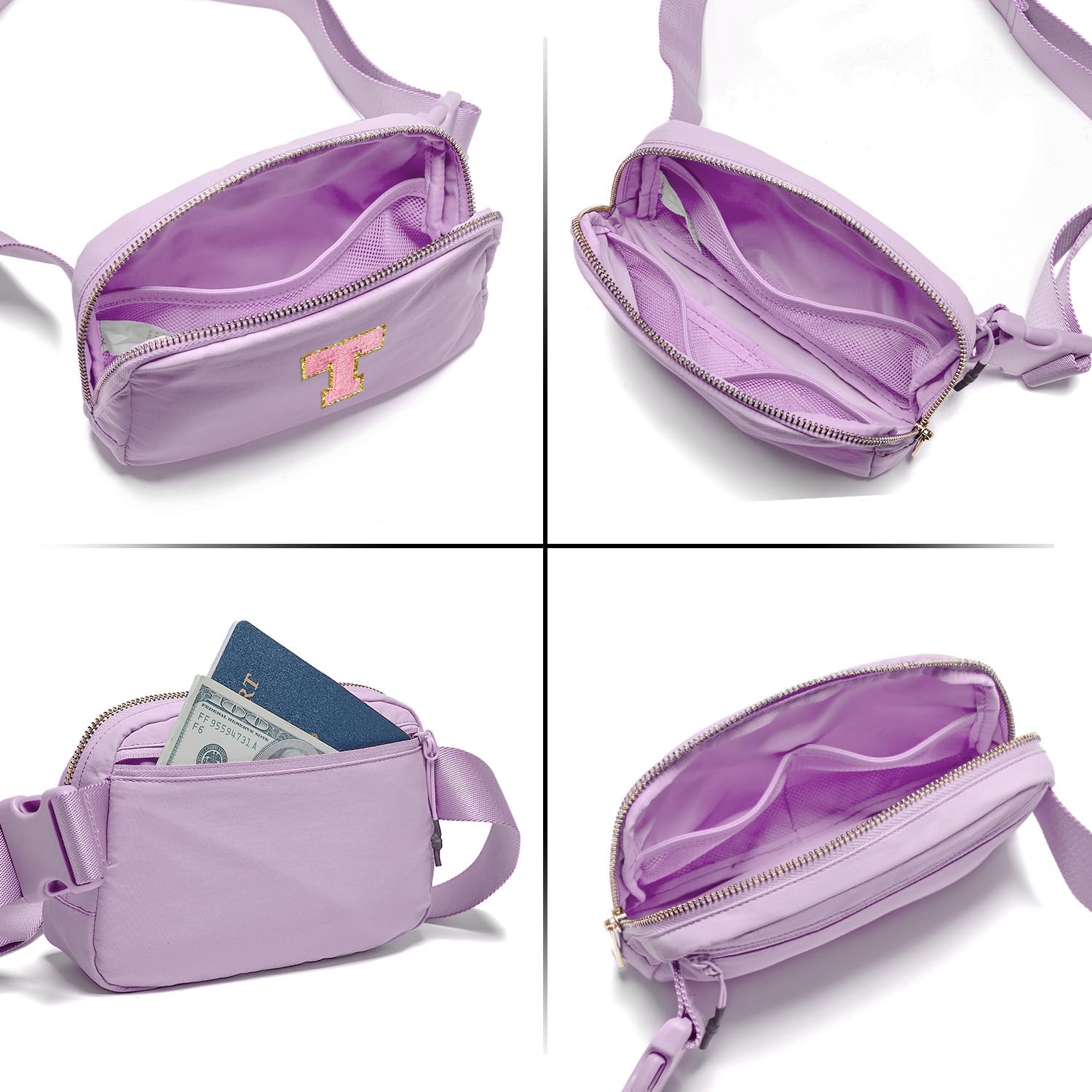 Gitus Initial Belt Bag Fanny Pack Crossbody Bag for Girls Birthday Gifts Age 8-10 Teen Girl Gifts Trend Stuff Personalized Letter Gifts for Daughter Sister (Lavender-T) - Image 5