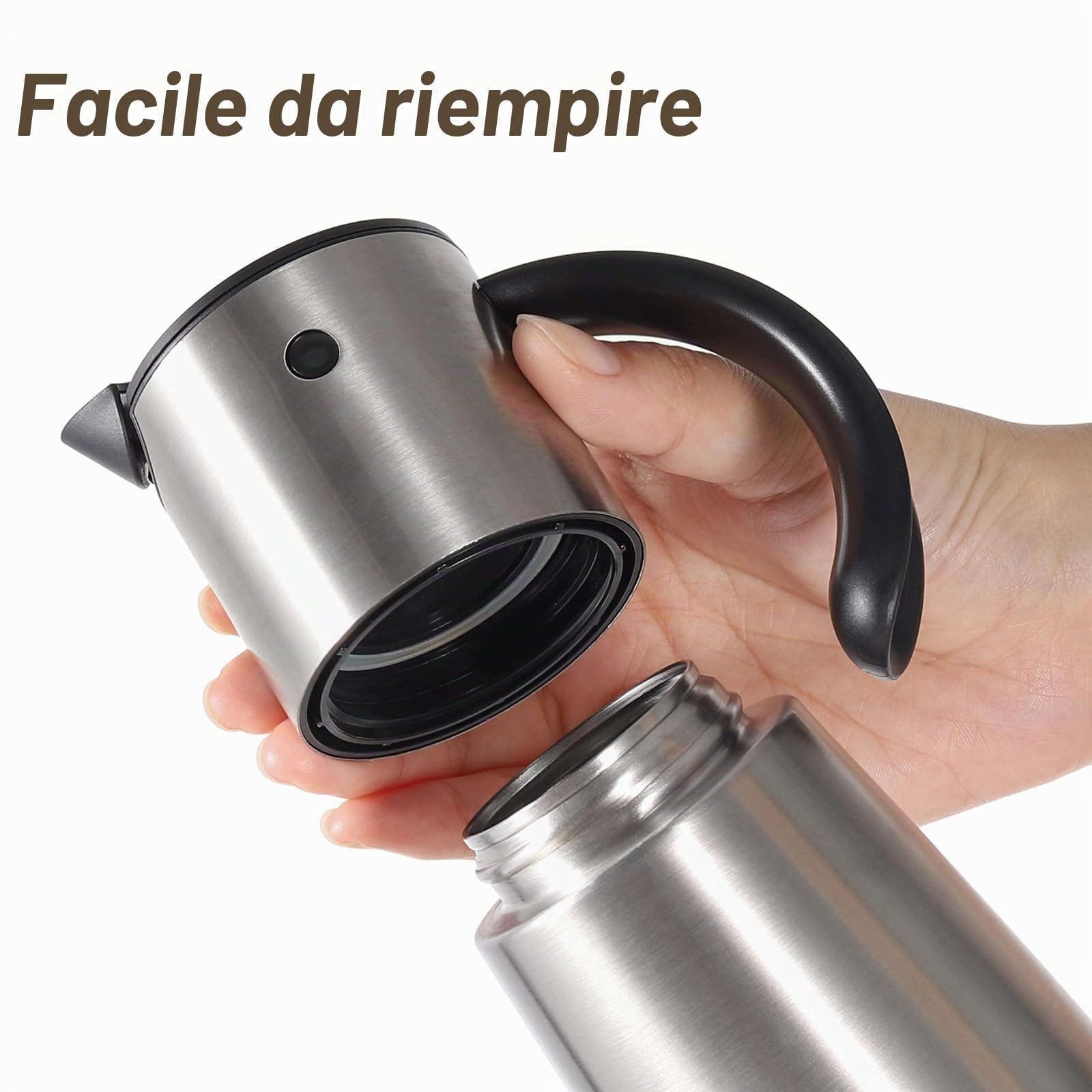 Vucchini 380 ml Dispenser per Olio d'Oliva Tutto in Acciaio Inossidabile per La Cottura in Cucina,con Tappo Automatico,Contenitore per Condimenti a Ribaltamento