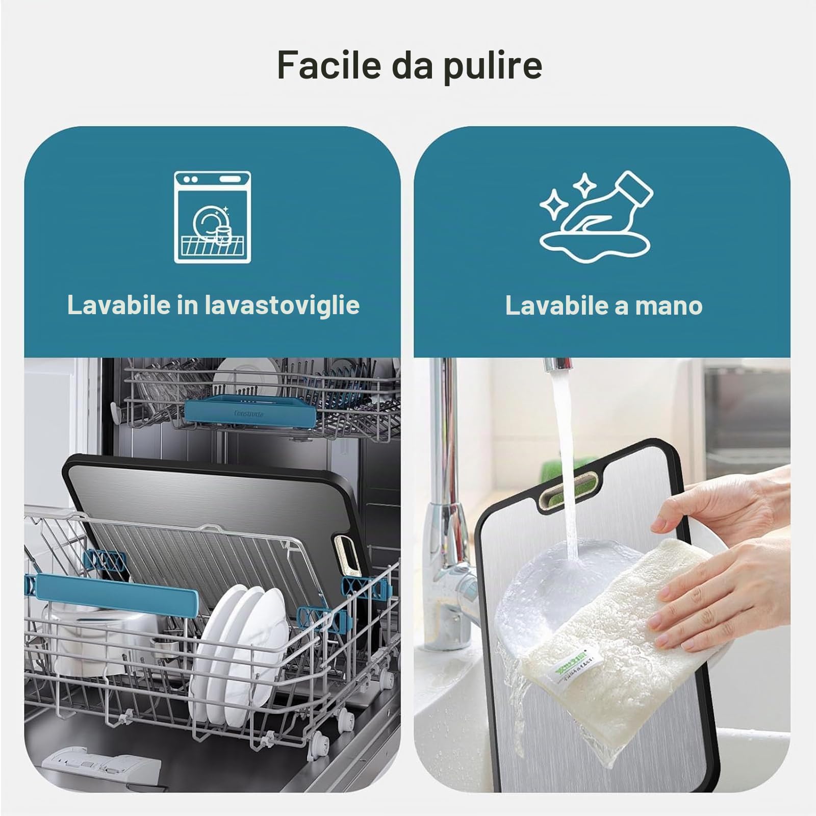 FOLAI Tagliere in titanio, 1 pezzo, double face, con scanalature e manici antiscivolo, tagliere professionale, lavabile in lavastoviglie, dimensioni 38,5 x 26,5 cm