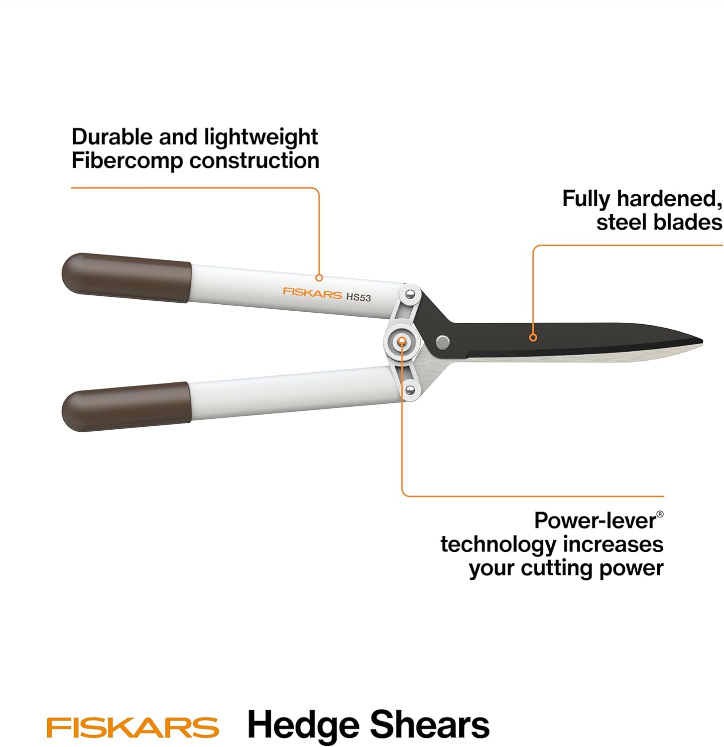 Fiskars Hedge Shears with PowerLever, Lightweight Garden Trimmers, White