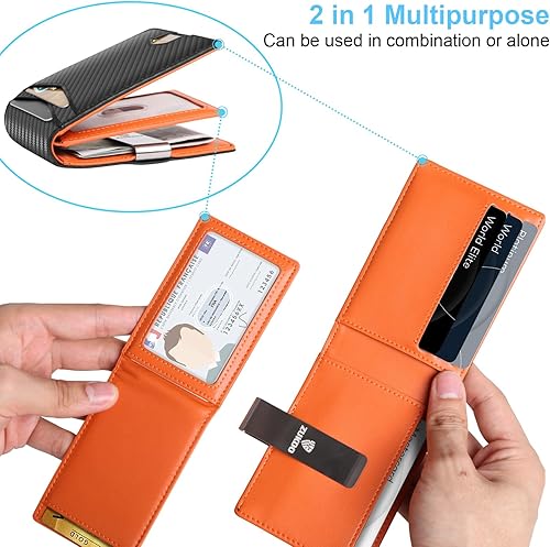Miniatura 4 de ZUKDO Billetera delgada para hombre con clip de fibra de carbono con bloqueo RFID, 2 en 1, tarjetero para tarjetas de crédito para hombres con caja
