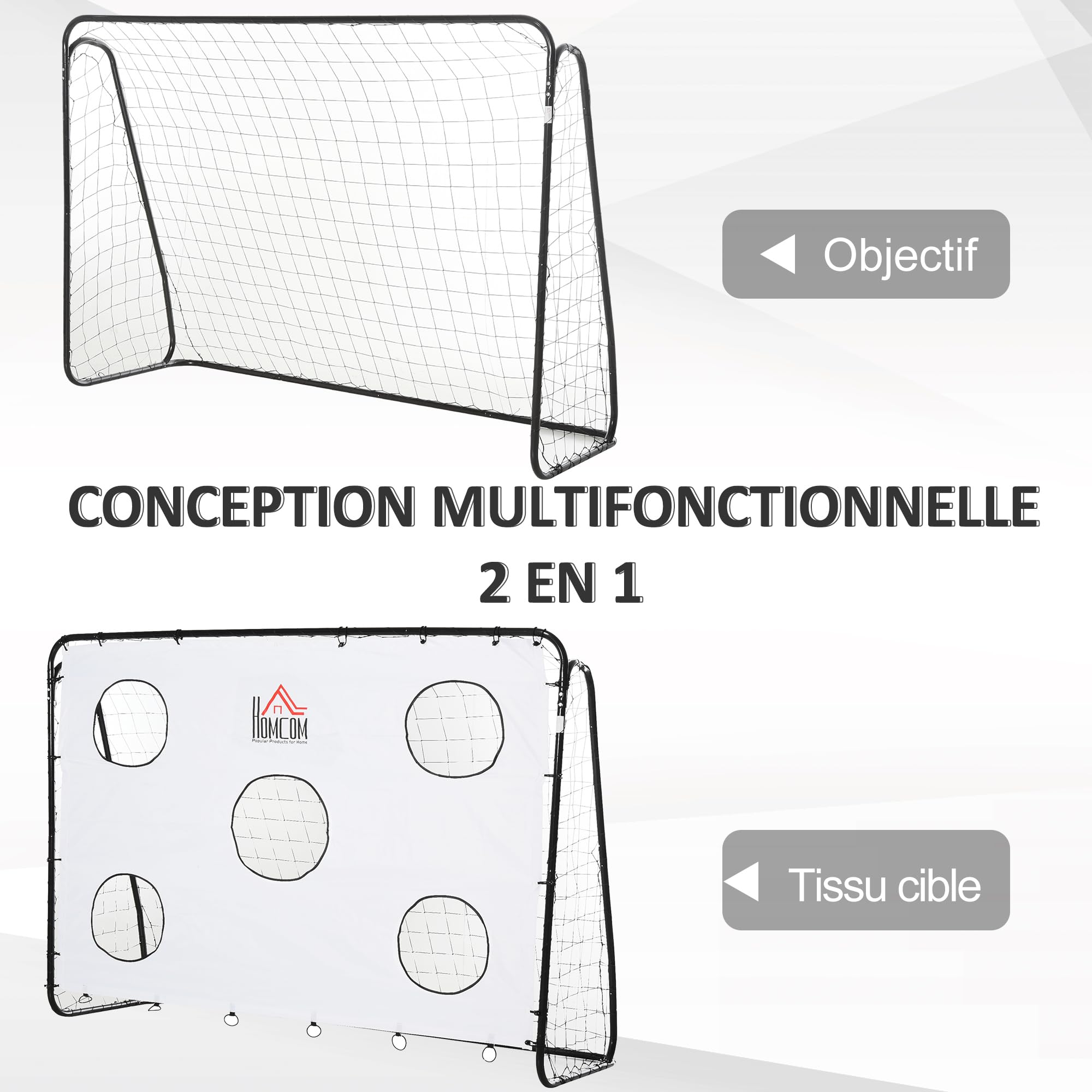 HOMCOM But de Football 2 en 1 avec Cible de Tir, Cage de Foot Exterieur 240 x 88 x 174 cm Blanc