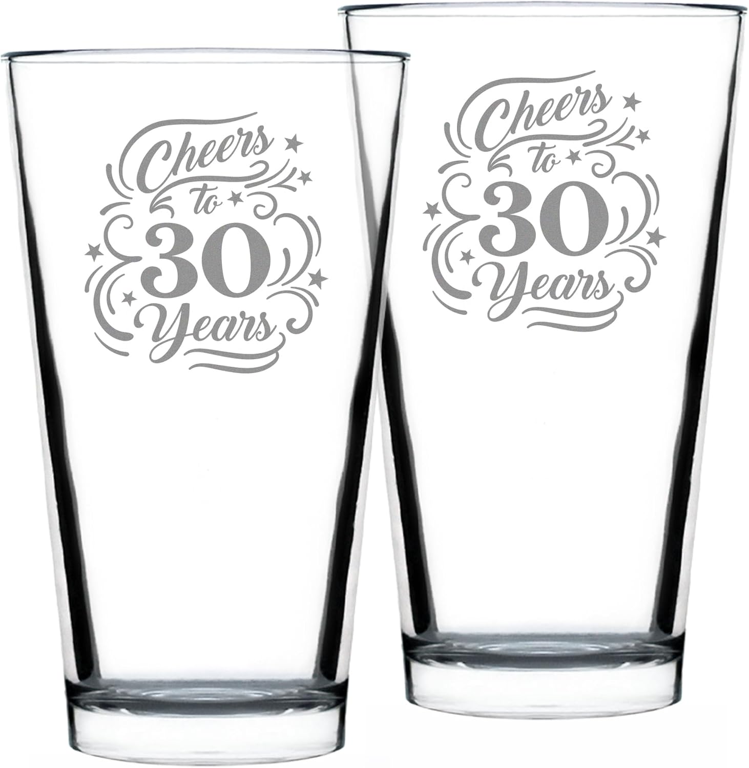 Bevvee Cheers to 30 Years - Pint Glass for Beer - Gifts for Women & Men - 30th Anniversary Party Decor - Set of 2-16 Oz Glasses