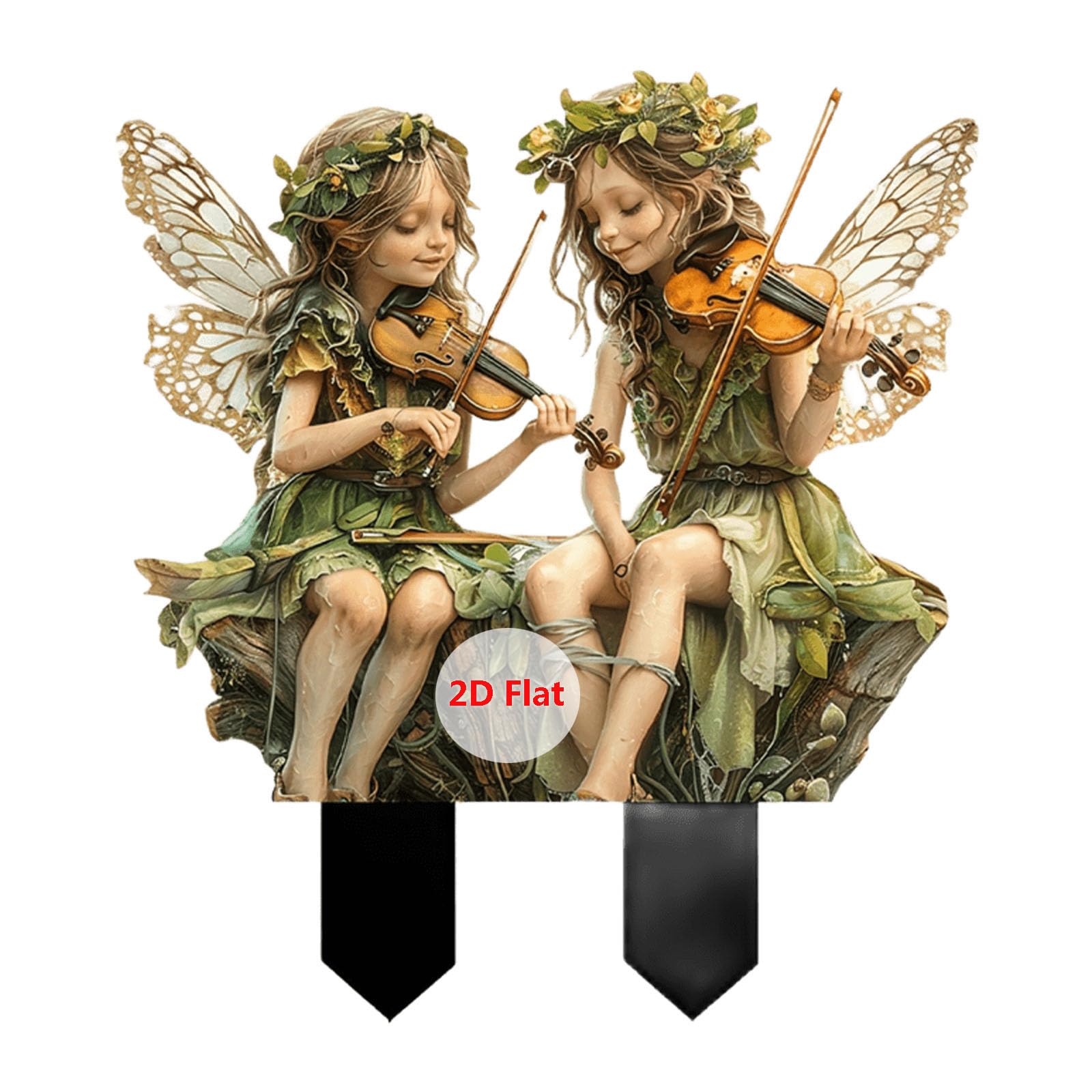 ANNUOZE Musical Fairy Garden Stake, 2D Flat Acrylic Magic Fairies Decoration, Fairy Garden Accessories for Indoor Outdoor Patio Yard Lawn Flower Pot Plants (Duo Violin Fairy)