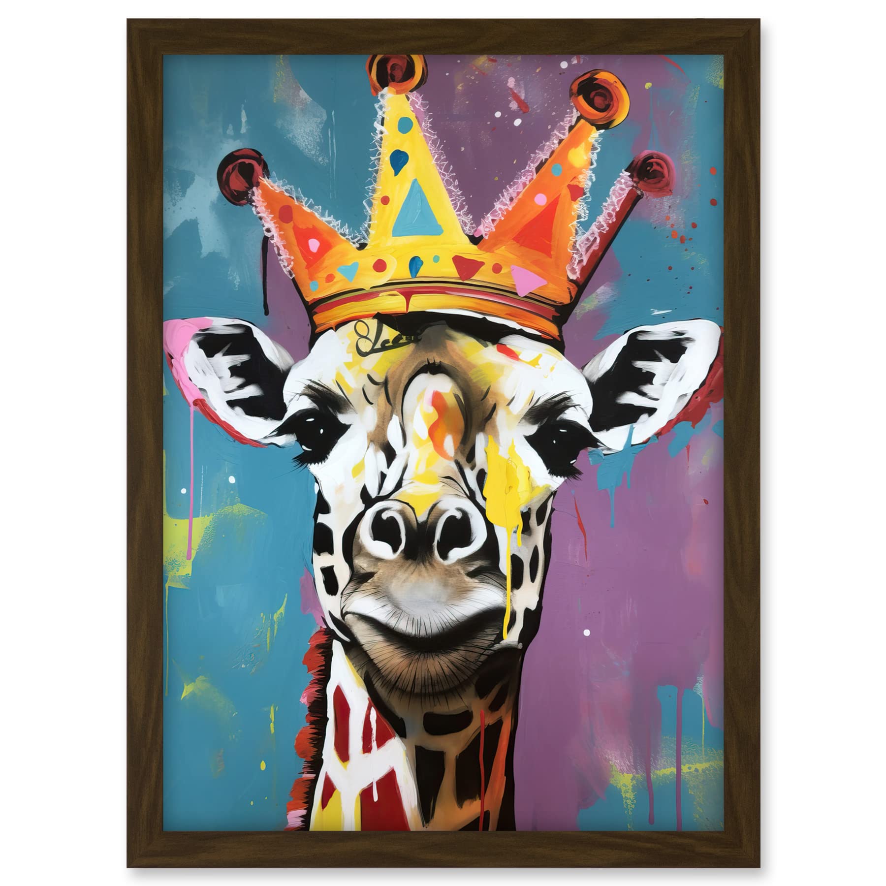 Artery8 Giraffe Wearing a Crown King Queen Modern Pop Art Artwork Framed A3 Wall Art Print