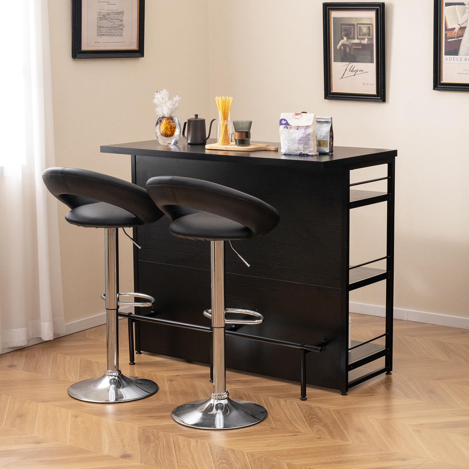 COSTWAY Hausbar Schrank, Barschrank mit 4 Ablagen, 120x60x101cm (Schwarz)
