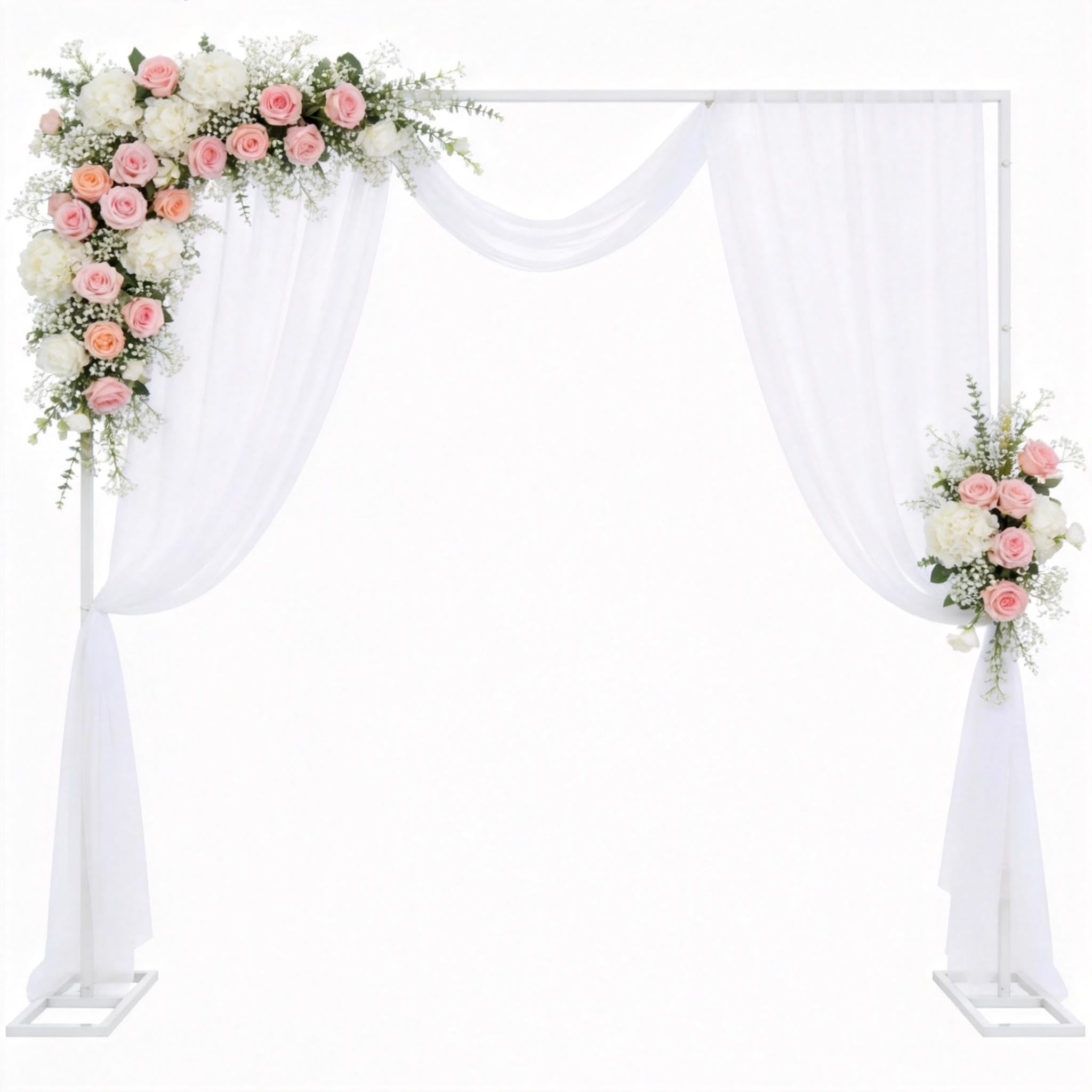 Photo 1 of Wokceer 8FT x 8FT Backdrop Stand Heavy Duty Pipe and Drape Kit, Adjustable Square White Backdrop Stand for Wedding Birthday Party Photo Shoot Background