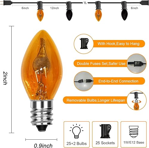 Miniatura 2 de Abeja Luces de Halloween naranjas y moradas, luces de patio al aire libre de 25 pies conectables, tira de luces de llama parpadeante para decoración