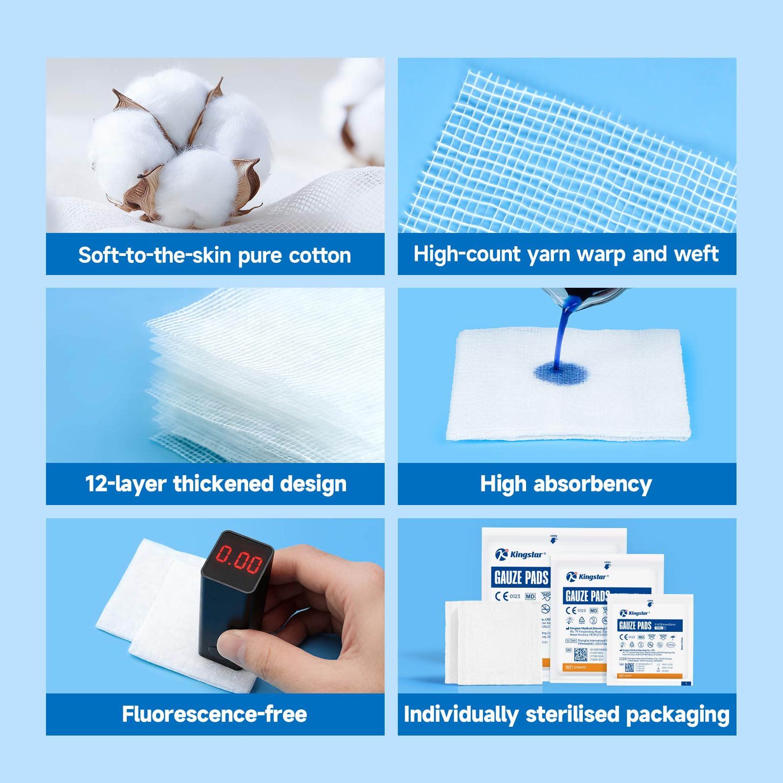 100Pcs Sterile Gauze Pads 4x4 Inch 12-Ply, 100% Cotton 4x4 Gauze Pads Highly Absorbent Gauze Sponges for Wound Care, Hospital-Grade Sterile Gauze First Aid & Surgical Dressing — Amazon image 3