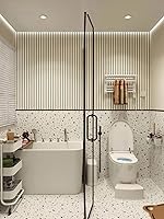 Vista 6 de Papel tapiz autoadhesivo de rejilla de madera para despegar y pegar, papel tapiz autoadhesivo de madera sintética, listones de madera, papel