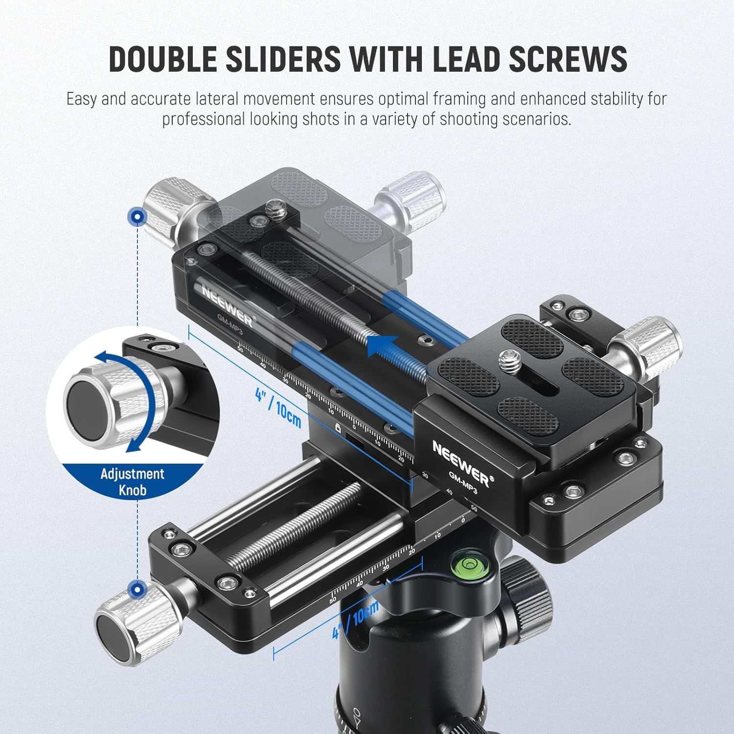 NEEWER Rail de Mise au Point Macro 4 Axes, Curseur de Rail Macro Rotatif à 360°en Alliage d'Aluminium avec Plaque de Dégagement Rapide de Type Acra et Vis 1/4" pour Caméra Caméscope Film,GM-MP3