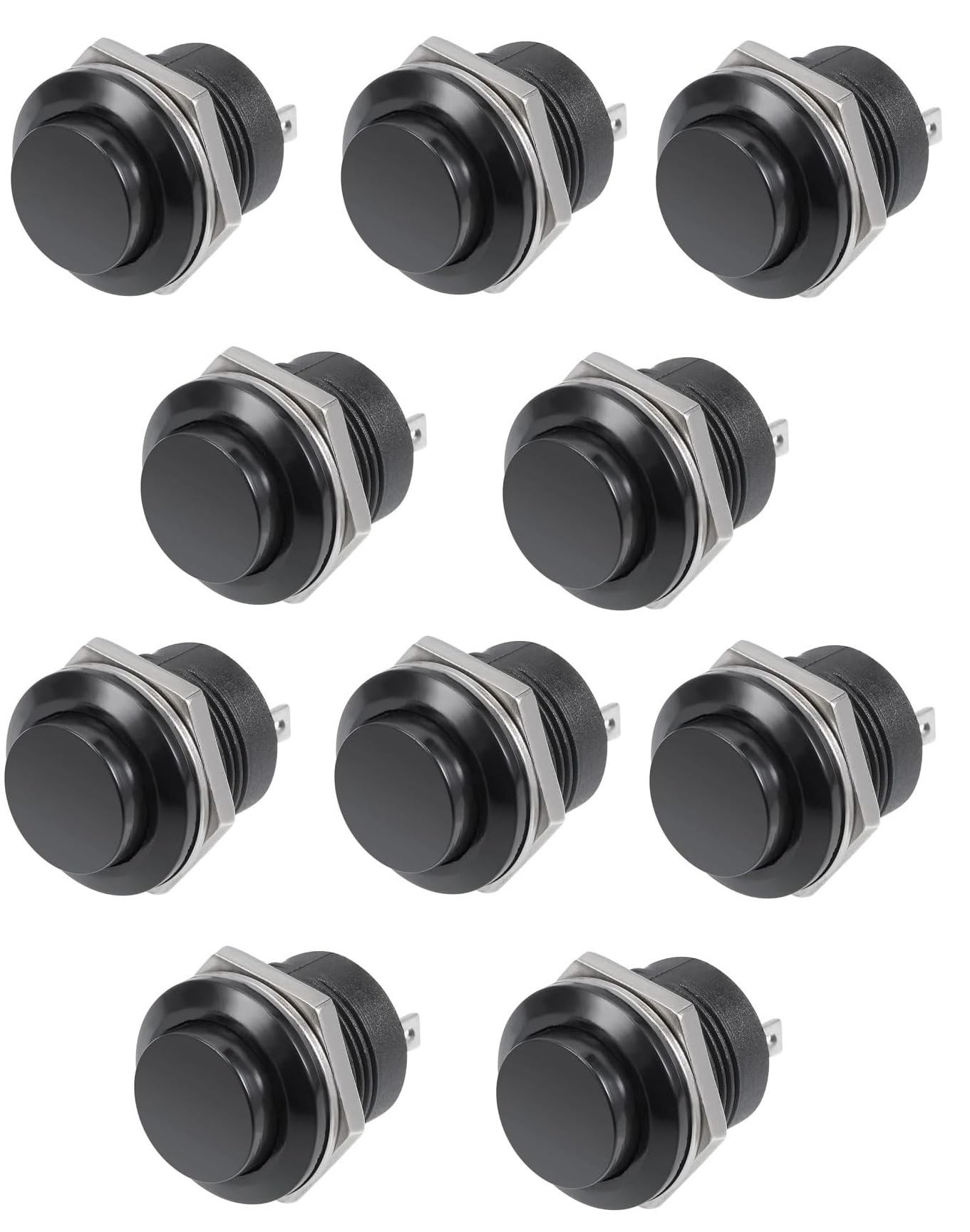 SHOKITECH Black R13-507 16MM 2PIN Momentary Self-Reset Round Cap Push Button Switch (Pack of 10)-picture-10