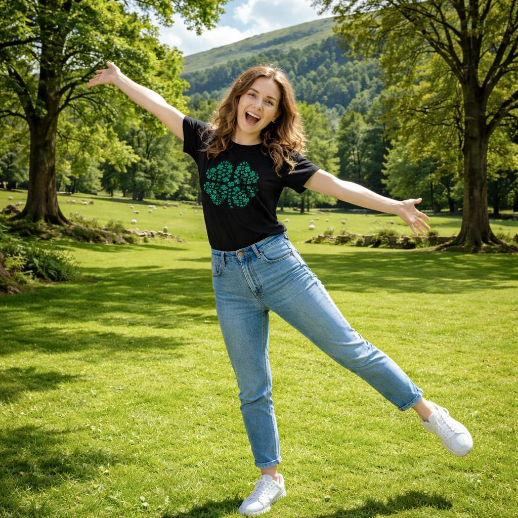 Womens Glitter Clover T Shirt Funny Awesome St Pattys Days Parade Shiny Shamrock Tee for Ladies