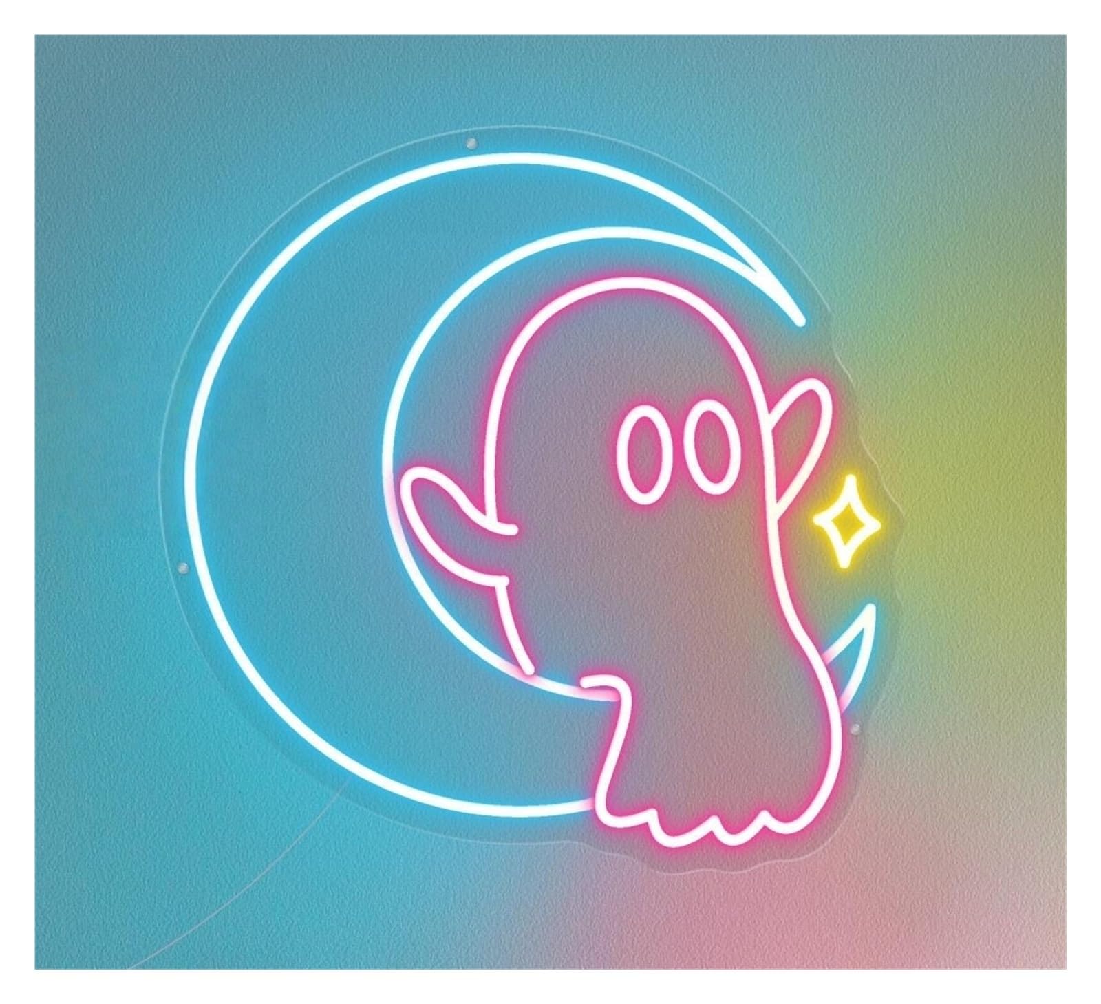 Rongch Style C Hanging Art Signs Ghost Moon Neon Sign Halloween Welcome Gameroom Bedroom Bar Livingroom Birthday Party Wall Decoration 50Cm