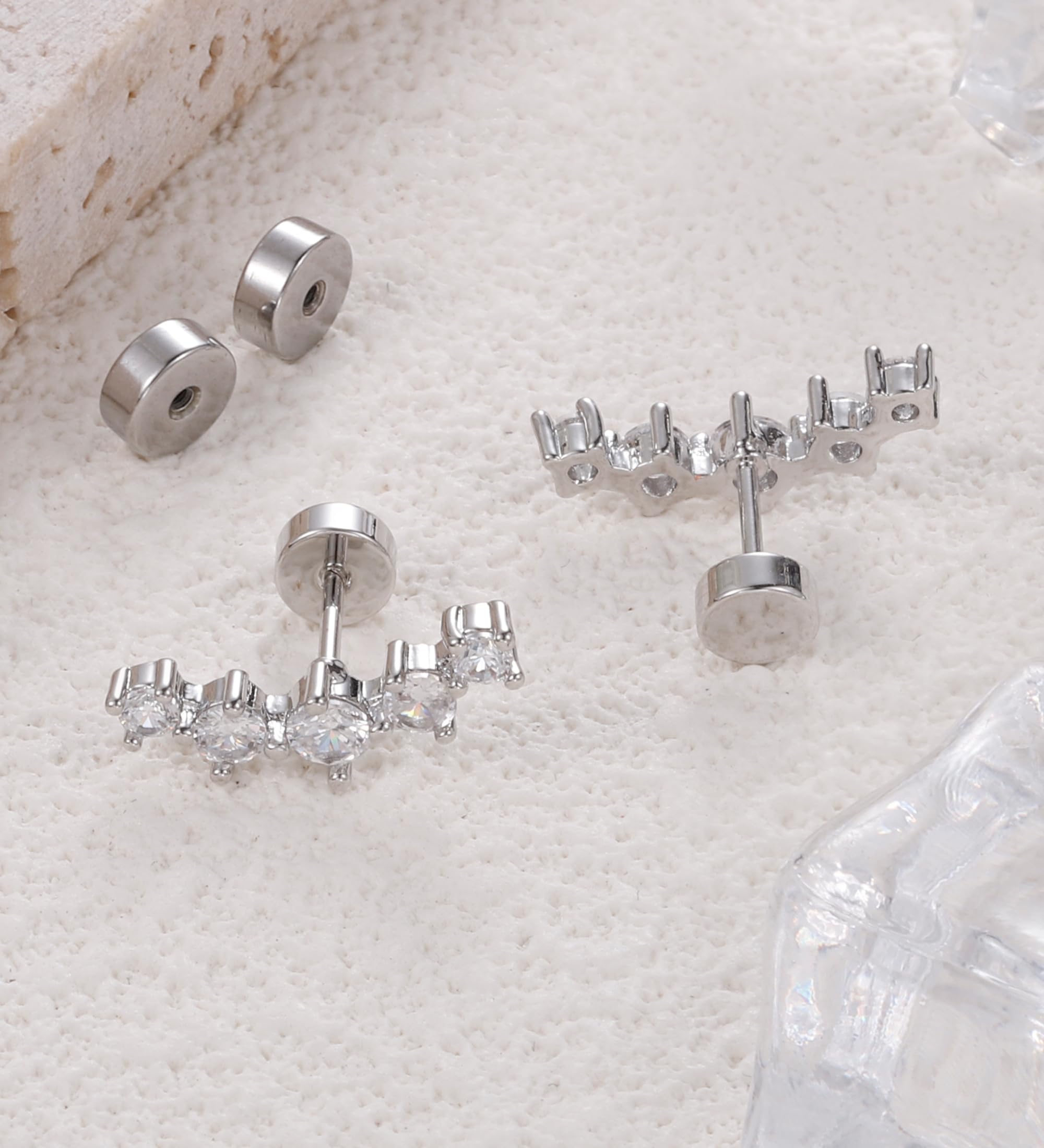 20G Cartilage Earrings for Women 14K Gold Stainless Steel Flat Back Cartilage Stud Earrings for Sensitive Ear Leaf Opal CZ Handmade Helix Conch Piercing Jewelry