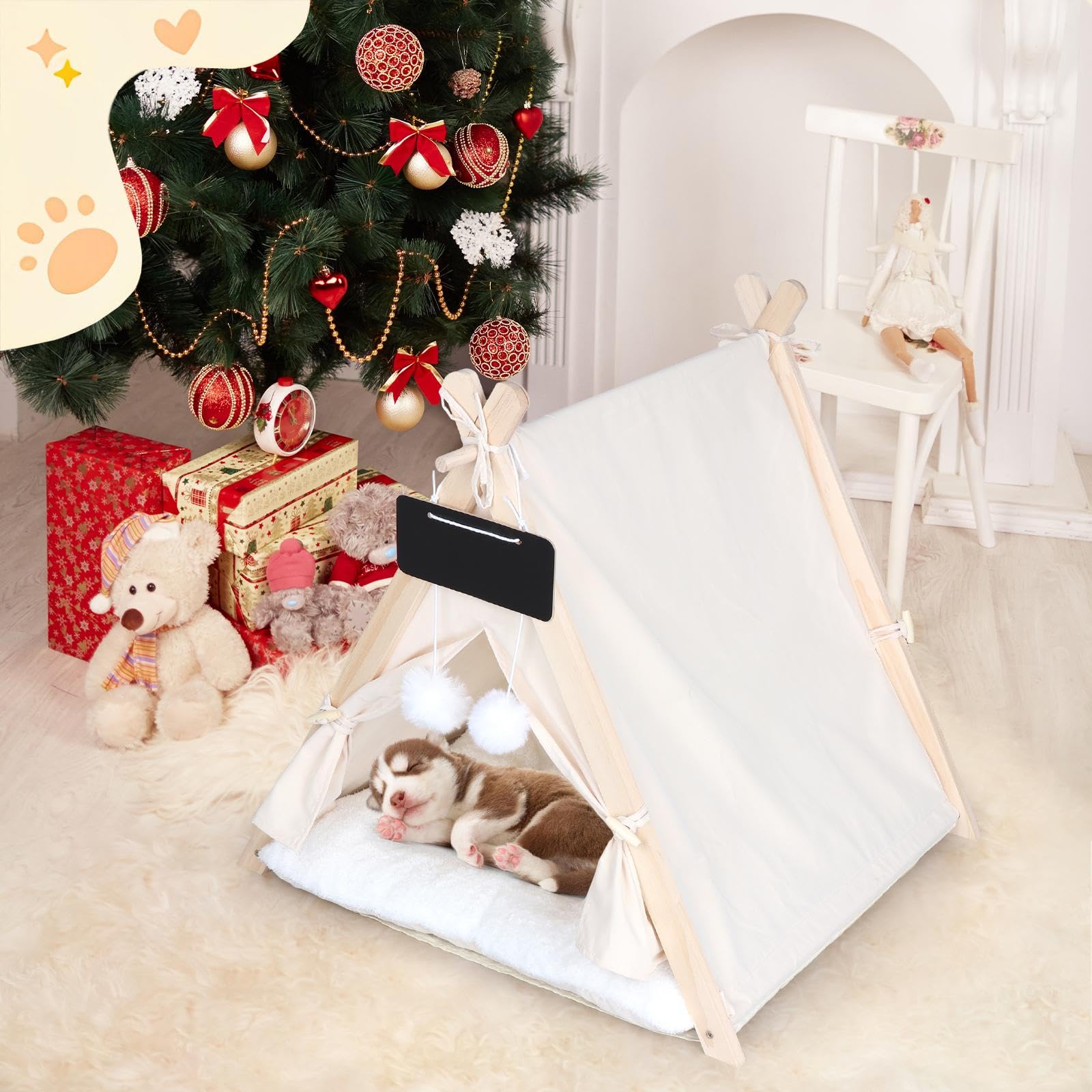 MagiDeal Tipi pour Animaux de Compagnie, nid d'hiver Semi-fermé, Tapis de Repos Lavable, Portable, Maison pour Chien, Chat, Tente, lit avec Coussin pour Chaton, Beige