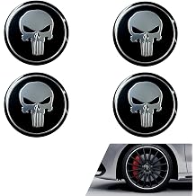 4PCS Car Wheel Center Hub Cap Cover, Personalized Skull Print Wheel Hub Cap Decal, Metal Waterproof Scratch-Resistant Center Caps Protector for Rims, Universal for Most Vehicles Black