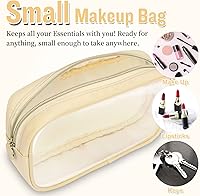 Vista 4 de izuzta Bolsa de maquillaje pequeña de nylon, linda bolsa preppy, bolsa con cremallera para cosméticos, Beige, Chico