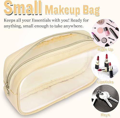 Miniatura 4 de izuzta Mini bolso de maquillaje de nylon pequeño bolso lindo Preppy cosmético cremallera bolsa, Beige