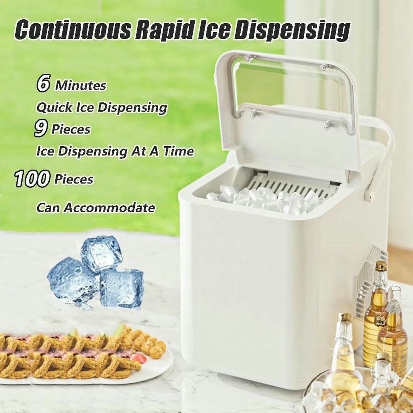 Produttore di ghiaccio da banco compatto, produce 9 cubetti di ghiaccio proiettile in pochi minuti, unità portatile auto-pellente con maniglia, cesto di ghiaccio e scoop per Home Kitchen Office Bar Pa