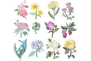 12 Piece Mini Garden Patch Iron-On Embroidered Appliques for Personalization
