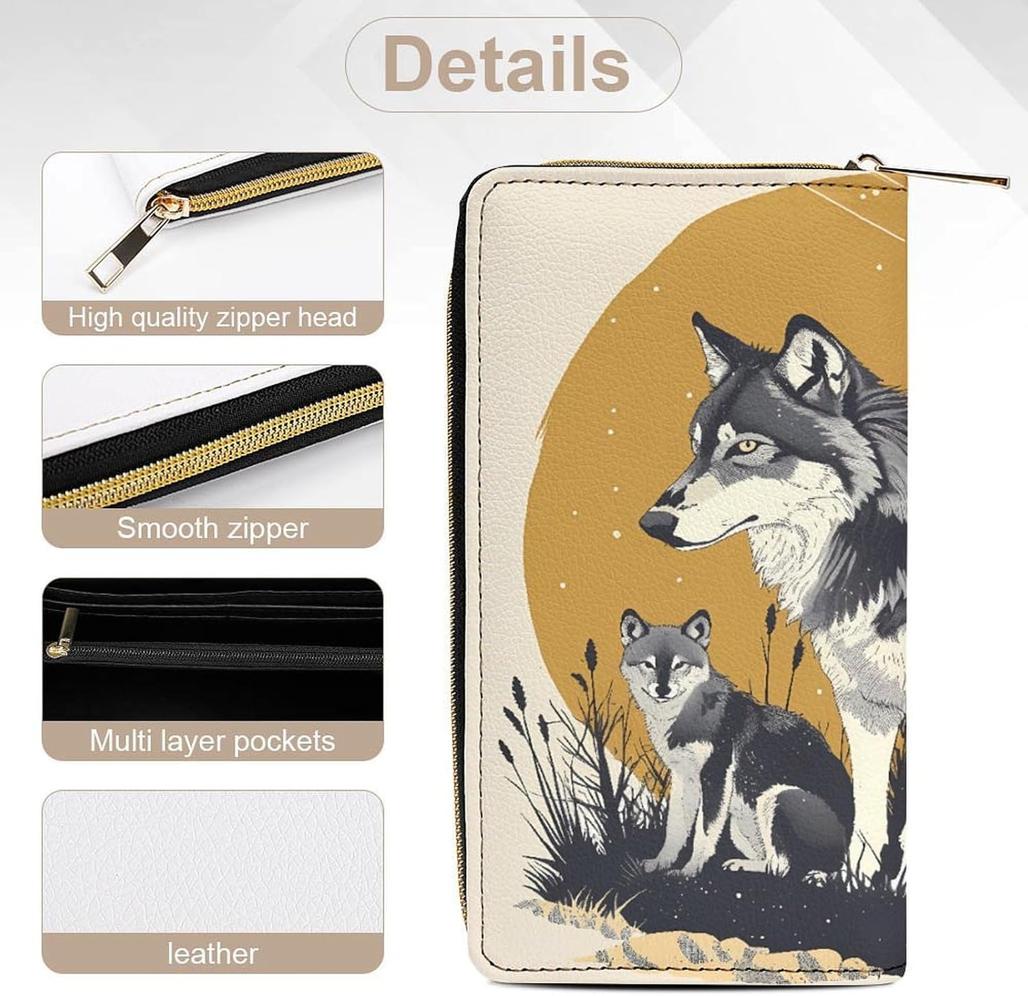 Wolves Family Long Zipper Pouch Wallet Clutch Wallet
