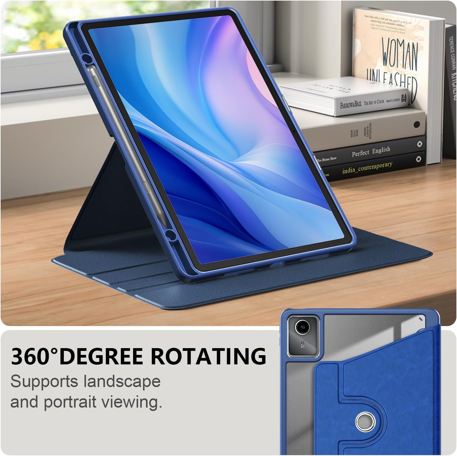 360 Rotating Case for Lenovo Tab M11 TB330FU 11"/Lenovo Pad 2024 TB331FC Tablet,Multi-Angle Viewing Stand Hard Shell Transparent Back Smart Cover with Pen Holder and Auto Wake/Sleep,Navy