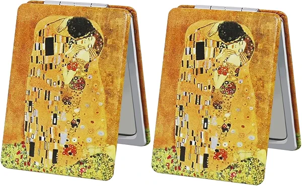 Ximruyuv Pocket Mirror for Women, 2 Pcs Bulk Rectangle 2.4”×3.3” Double Sided Magnifying 1X/3X Colorful Pattern PU Mirror Gifts for Woman (2Cs03)