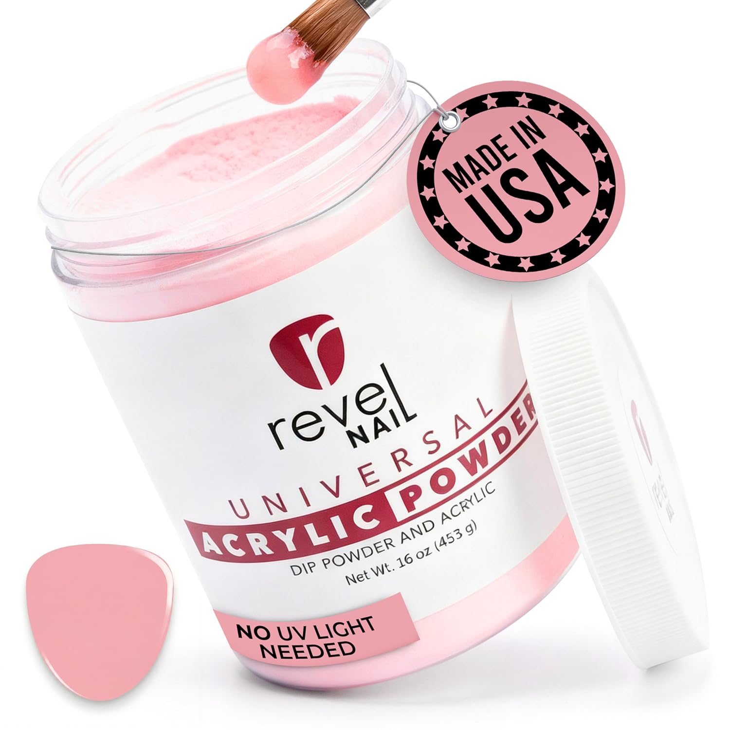 Revel Nail Universal Acrylic and Dip Powder, Salon Pro Size 16 oz (453 g) Refill Jar for Overlays and Extensions, Intense Pink, Made in USA