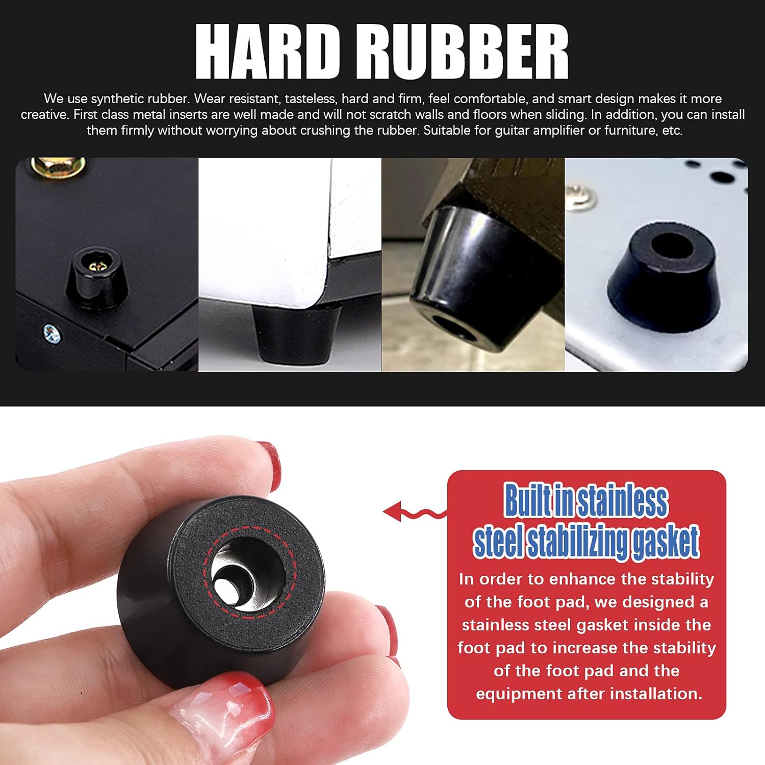 Hilitchi 50-Pcs Round Black Rubber Feet Bumpers Pads with Matching Screws with Built in Stainless Steel Washer for Cutting Board Amps Cabinet Desk Tables Couches(15×12×8mm)